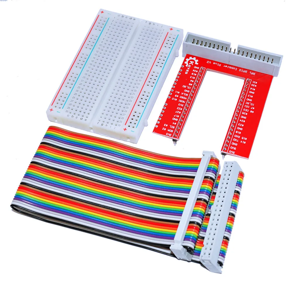 Raspberry Pi 3 GPIO expansion DIY kit (40P rainbow wire + GPIO V2 + 400 holes Breadboard)