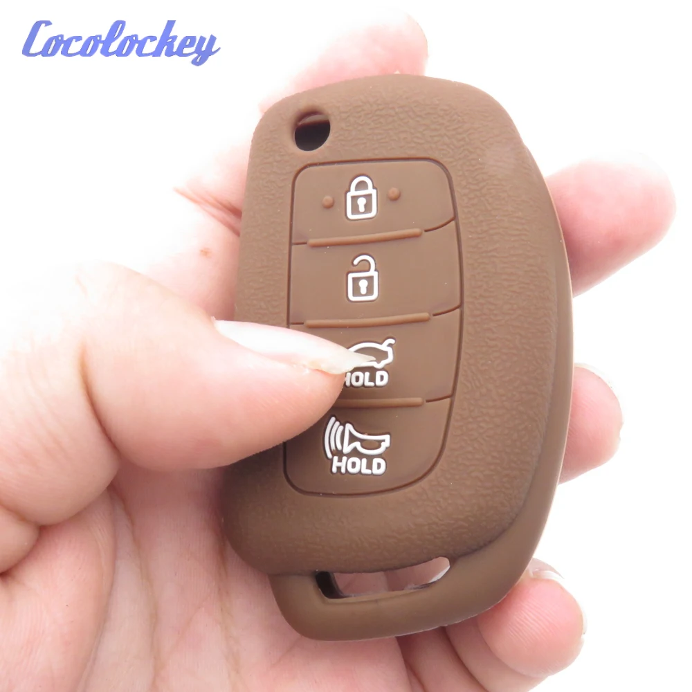 Cocolockey Silicone Rubber Car Key Case for HYUNDAI HB20 Ix45 IX35 Santa Fe Flip Remote Key Case For Car 4 Button Car Styling