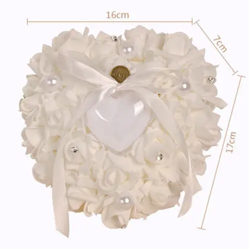 1Pcs Heart-shape Rose Flowers Valentine\'s Day Gift Ring Box Romantic Wedding Jewelry Case Ring Bearer Pillow Cushion Holder