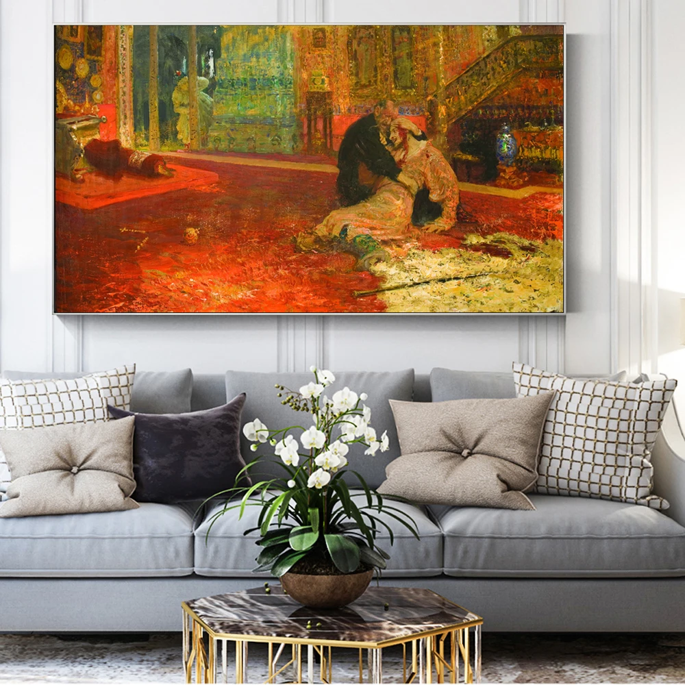 Russian Famous Paintings Reproductions On The Wall  Ivan the Terrible and His Son Ivan Wall Art Canvas Pictures For Living Room