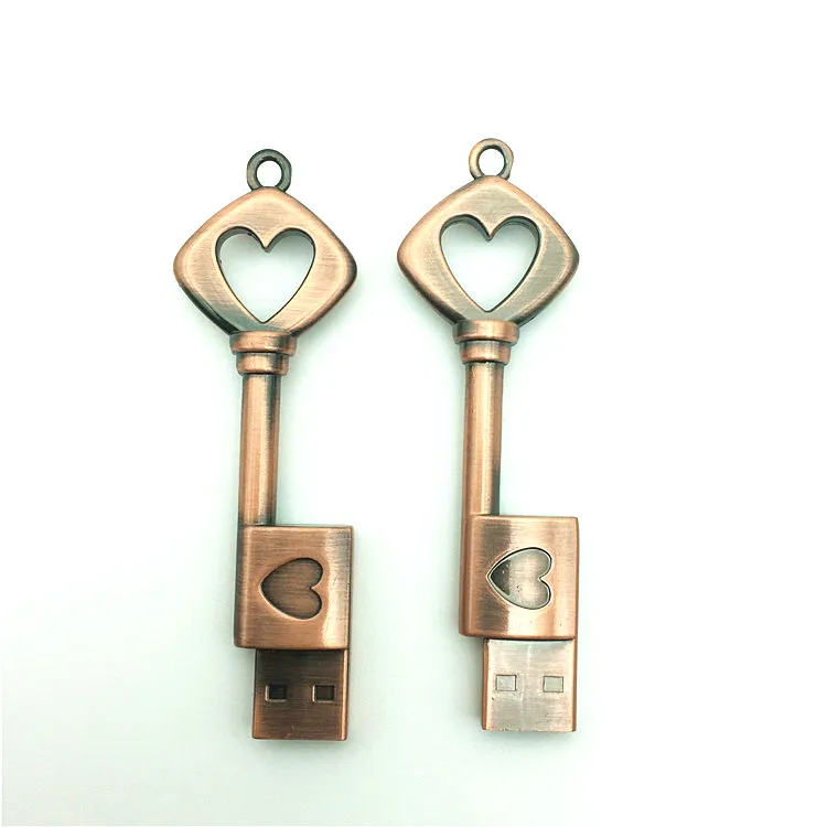 Hot Sale Heart Key USB Flash Drive 4GB 8GB 16GB 32GB 64GB Pendrive Memory Stick usb Stick Pen drive Waterproof metal key