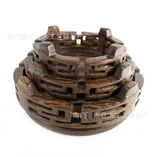 A set of three wooden jade rosewood base wooden set of three round base solid wooden base