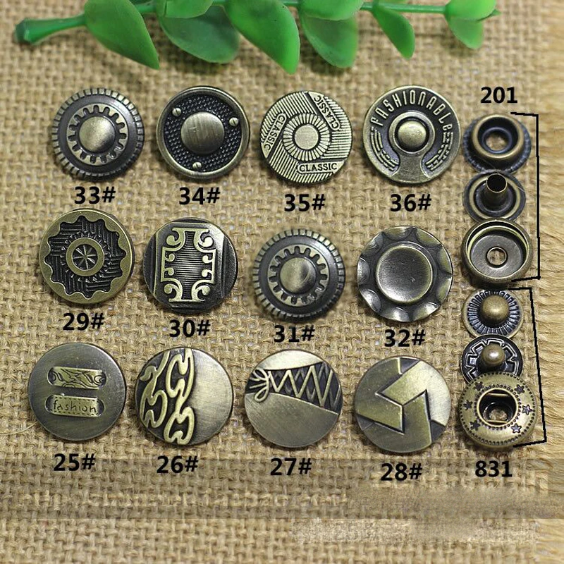 17mm brązowy kolor okrągły wielu wzór projekt klasyczny modny skóra craft zatrzask metalowy przycisk DIY akcesoria do szycia