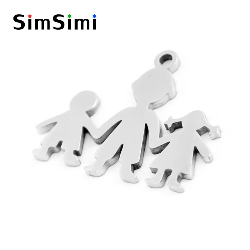 

Simsimi family charms father son daughter hand in hand pendant Stainless steel Diy jewelry charm mirror polish pendant 50pcs