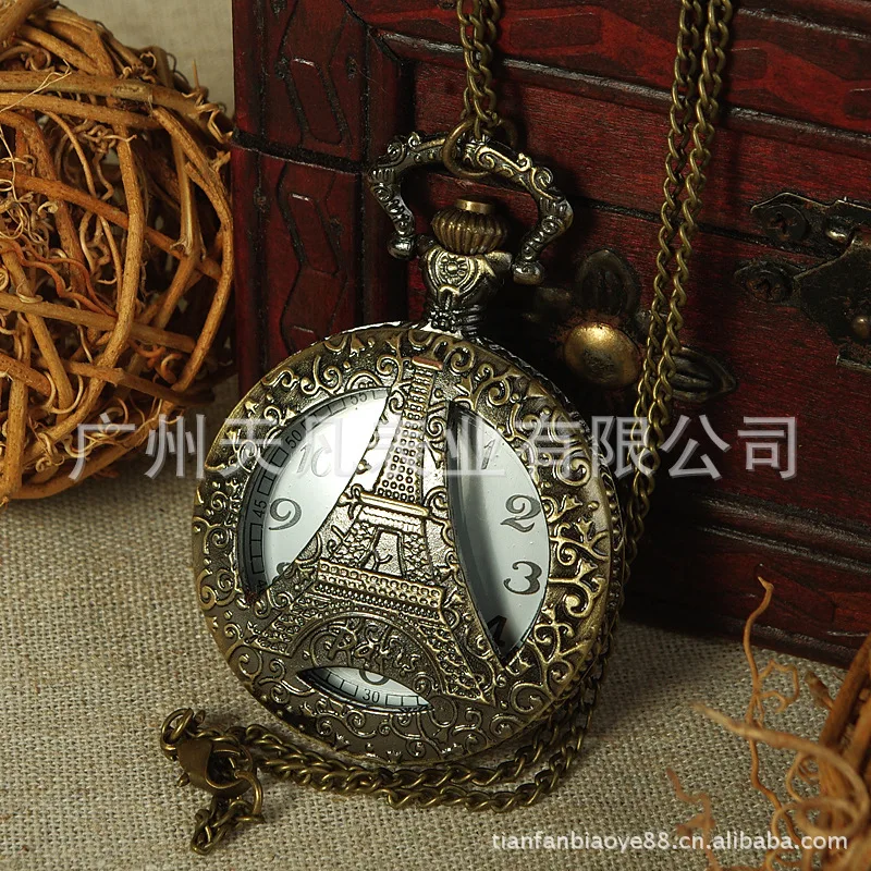 Eiffel Tower Perspective Pocket Watch Vintage Hollow Necklace Fashion Men's And Women's Gift Souvenir