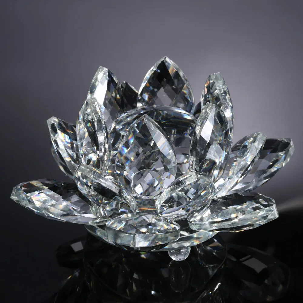 Crystal Lotus Flower Lotus Glass Figure Paperweight Ornament Feng Shui Decor Collections 120mm 1pcs Colorful