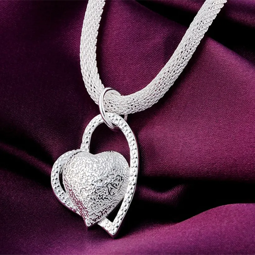 N270 Free shipping Popular Beautiful fashion Elegant silver color charm Mesh chain retro HEART pretty Lady Necklace jewelry