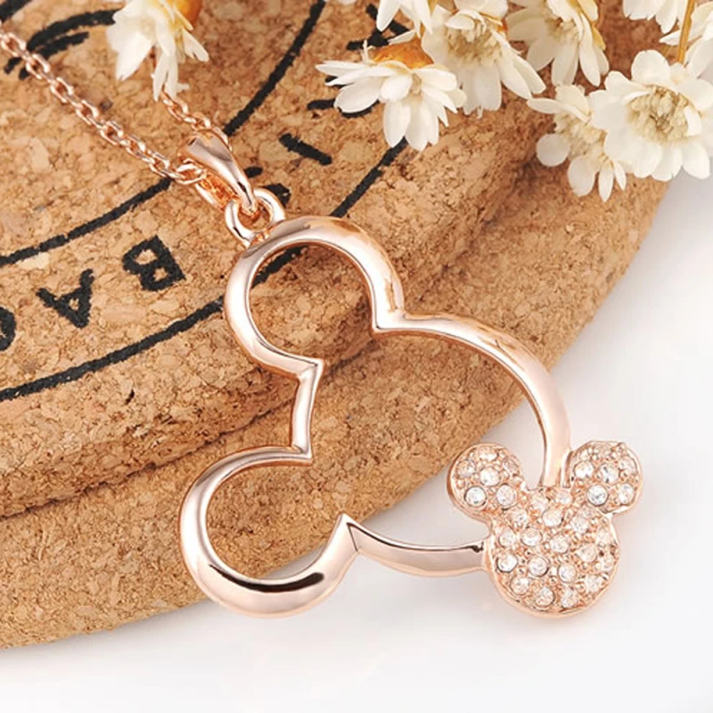 Garilina Light luxury jewelry pendants White cubic zirconia rose gold luxury Mickey necklace for women AP2139