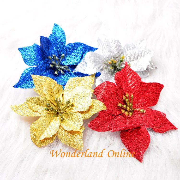 Wholesale 20cm 4 Colors Double Christmas Flower Head Artificial Silk Flowers For Holiday Home Decoration Christmas Supplies