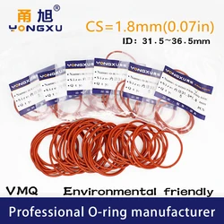 5PCS/Lot Red Silicone Ring VMQ O-Ring CS1.8mm ID31.5/32.5/33.5/34.5/35.5/36.5*1.8mm Seal Rubber Gasket Rings Washer