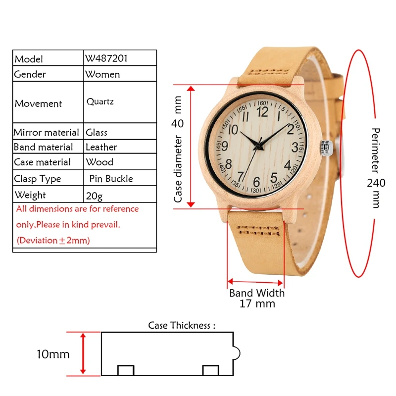 Natural Bamboo Wooden Watches Ladies Watch Female Precise Scale Wood Wristwatch Slim Leather Band Quartz Watches for Women Girls