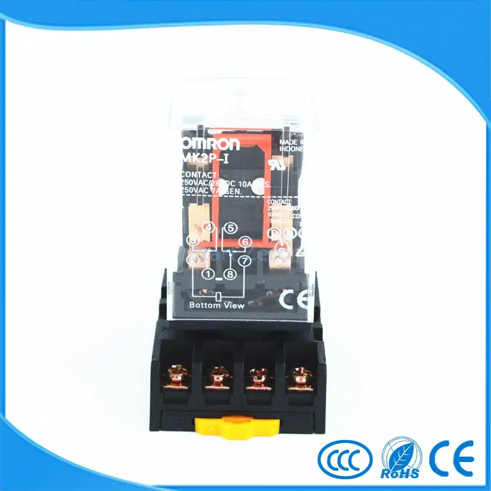 MK2P-I DC 24V Coil 8 Pins Electromagnetic Power Relay With PF083A Socket Base