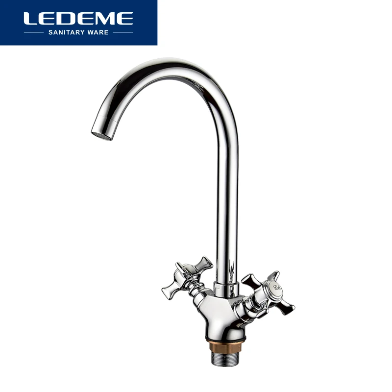 LEDEME Kitchen Faucet Chrome plated J Letter Design 360 Degree Rotation with Water Purification Features Double Handle L4311-2