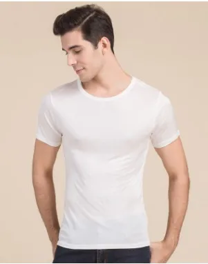 

2024 Summer pure colored silk knitted round neck short sleeved T-shirt, men silk silk comfortable sweater shirt new