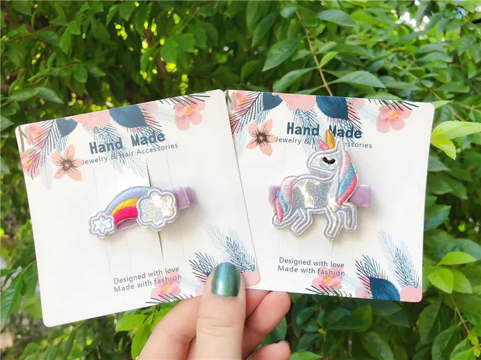 

Boutique ins 10pcs Fashion Glitter Laser Unicorn Hairpins Solid Rainbow Hair Clips Princess Headwear Fairy Hair Accessories