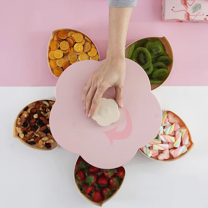 2019 New Rotating Fruit Storage Box Petal Fruit Plate 5 Grids Nut Snack Candy Storage Box Fruit Container Jewelry Organizer