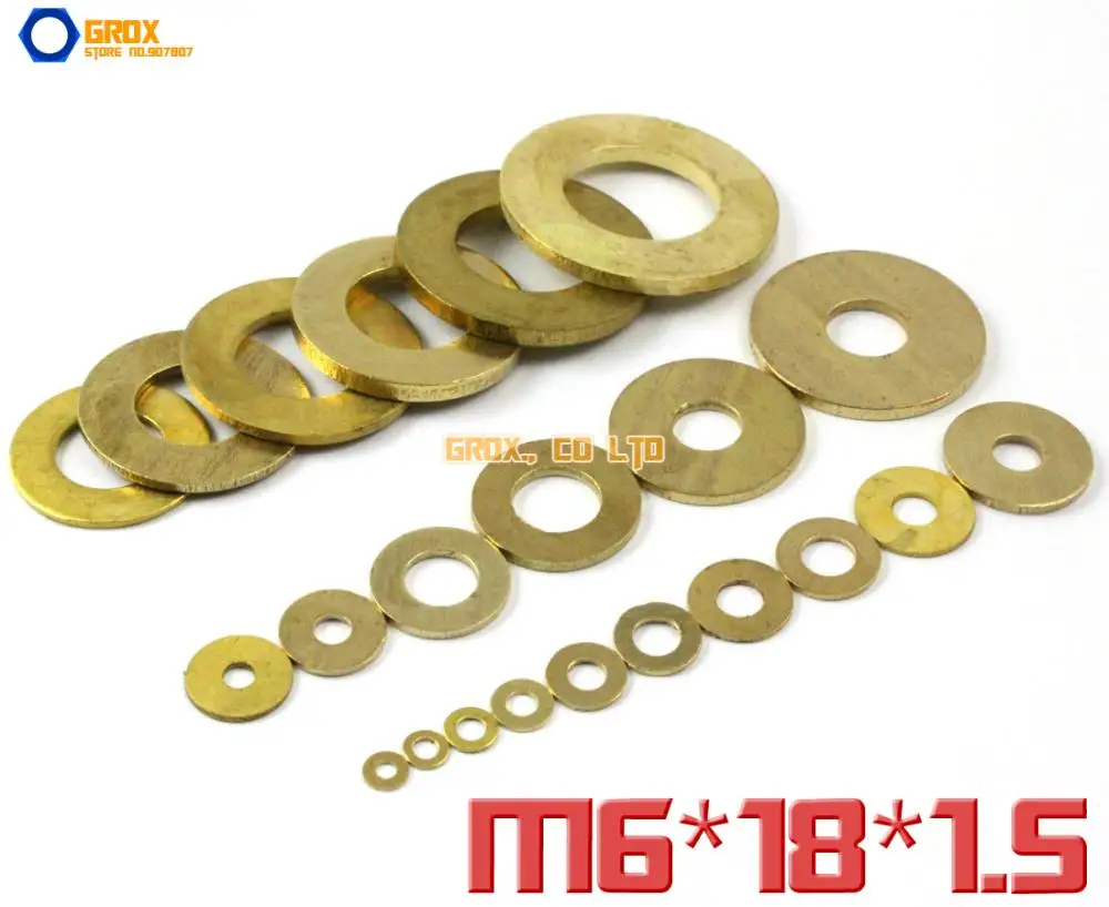 50 Pieces M6 x 18 x 1.5mm Brass Flat Washer