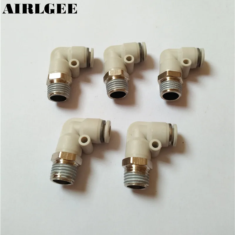 

5 Pcs Pneumatic 6mm to 1/4" PT Male Thread 90 Degree Elbow Quick Fittings White Free shipping