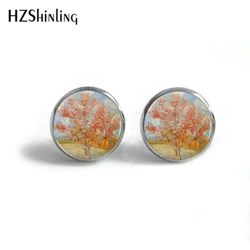 HZShinling Women Stud Earrings Van Gogh Painting The Starry Night Art Paintings Fashion Glass Sunflower Earrings Women HZ4