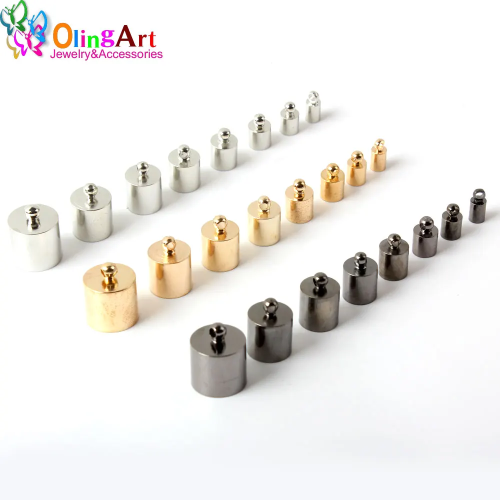 OlingArt Fitting 3-12mm 24PCS Round Leather Cord Multi size quantity Brass Bell Buckle Clasps Hooks DIY End Caps Jewelry making