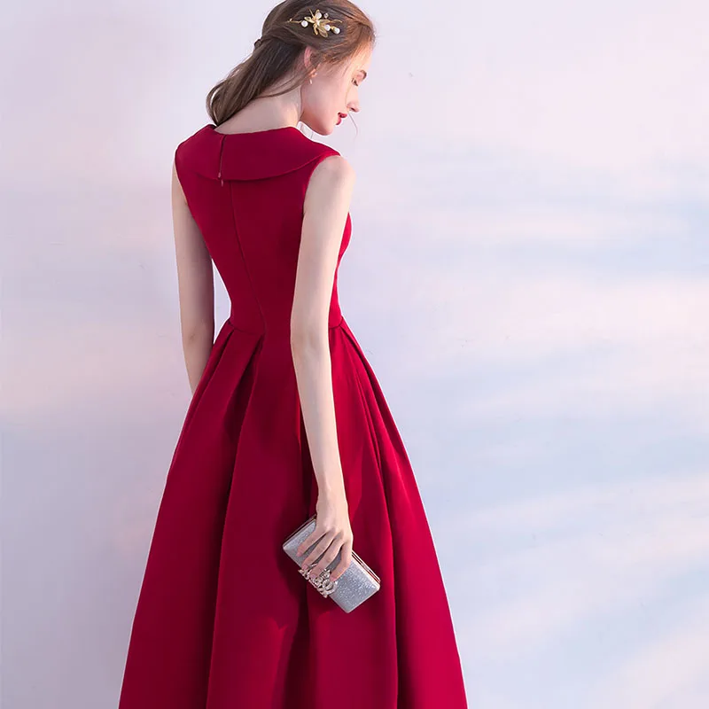 Burgundy Prom Dresses V-neck Sleeveless Draped Skirt Elegant 2019 New Arrival A-line Formal Party Dresses Simple Prom Gowns