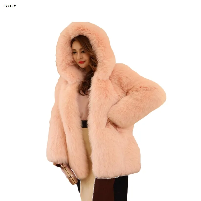 fashion 2023 high-quality Fur coat artificial fur in the long section of the thick warm whole skin fox fur fur hood coat coat