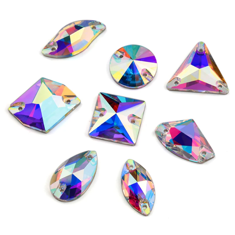 Wholesale! 8 Kinds AAAAA Crystal AB Color Golden Base Sew On Rhinestone Beads, Sew On Stones Spacer buttons for Garment Jewelry