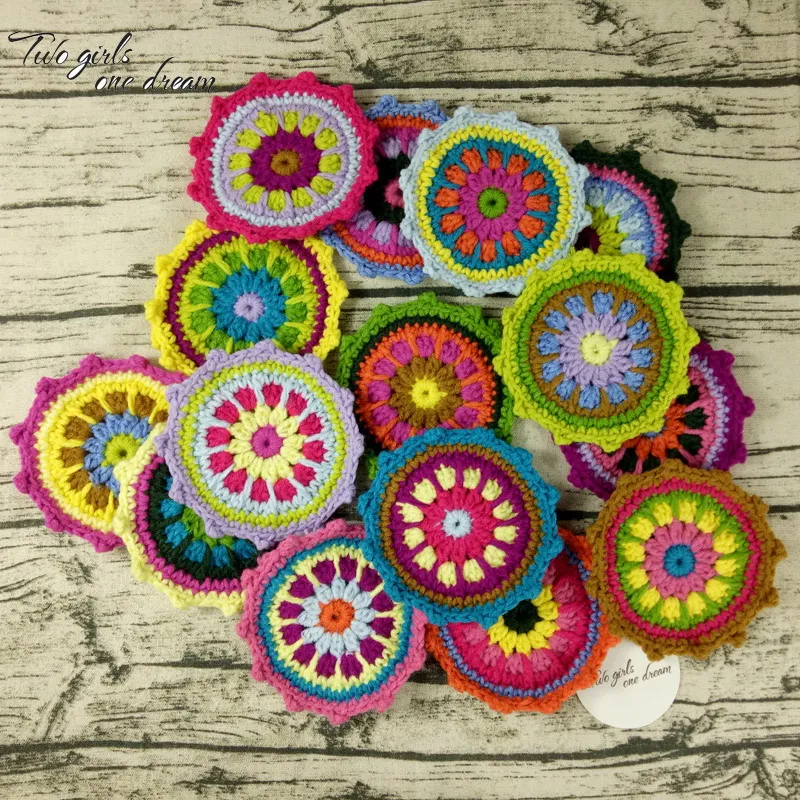 Original DIY  Multicolor Crochet Coaster Handmade Crochet Doilies Table Placemat Decor Doily Clothes Wool Accessories 11cm 30pcs