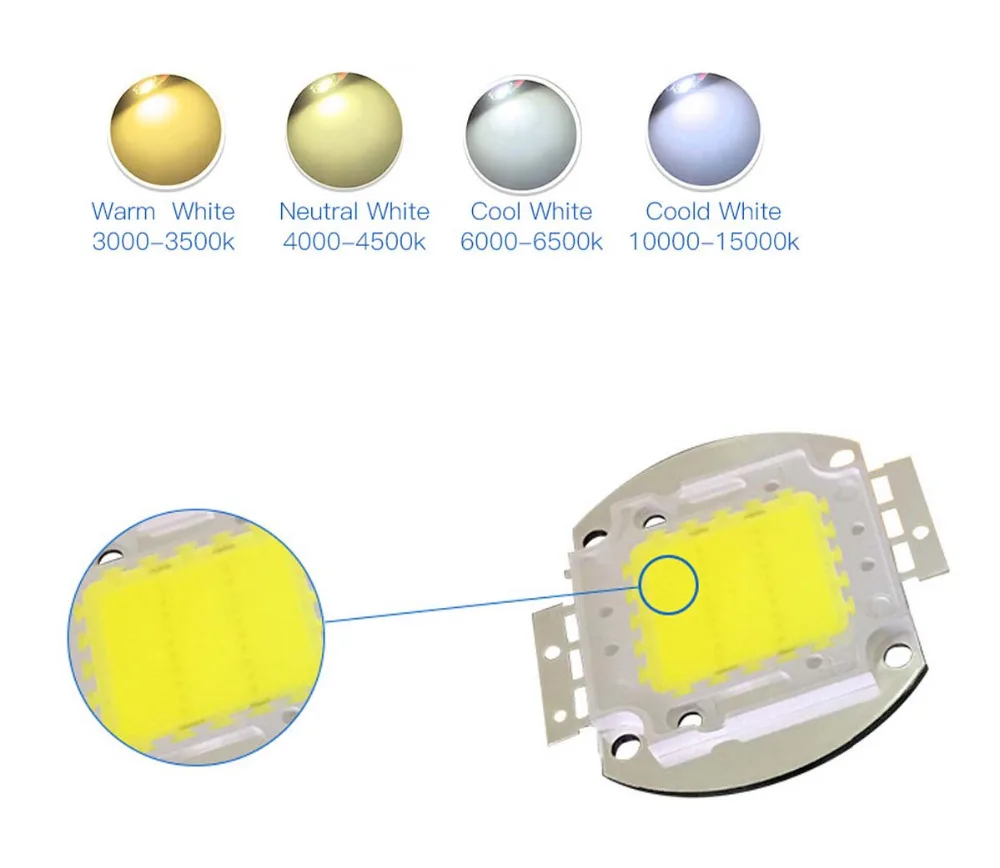 Cold White light 6000K/3500K/10000K/20000K/30000K 1W 3W 5W 10W 20W 30W 50W 100W High Power LED Lamp Epistar chip COB integrated