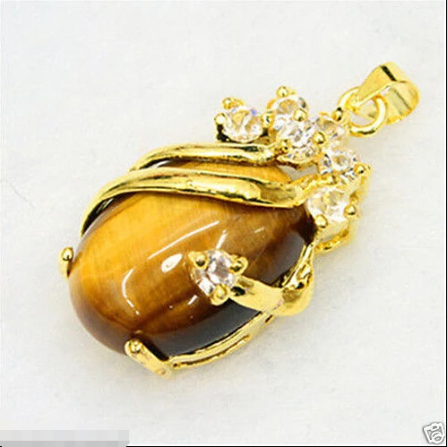 New Jewelry Gold Plated Tiger Eye Pendant Necklace + Free Chin