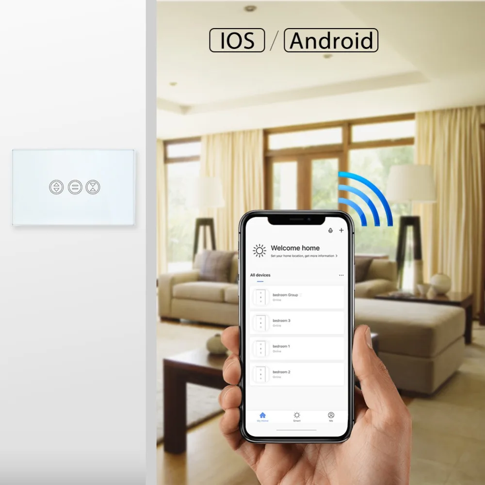 WiFi perde anahtarı dokunmatik Panel Tuya App uzaktan kumanda elektrikli panjur kör ses kontrolü Google ev Alexa Echo DIY