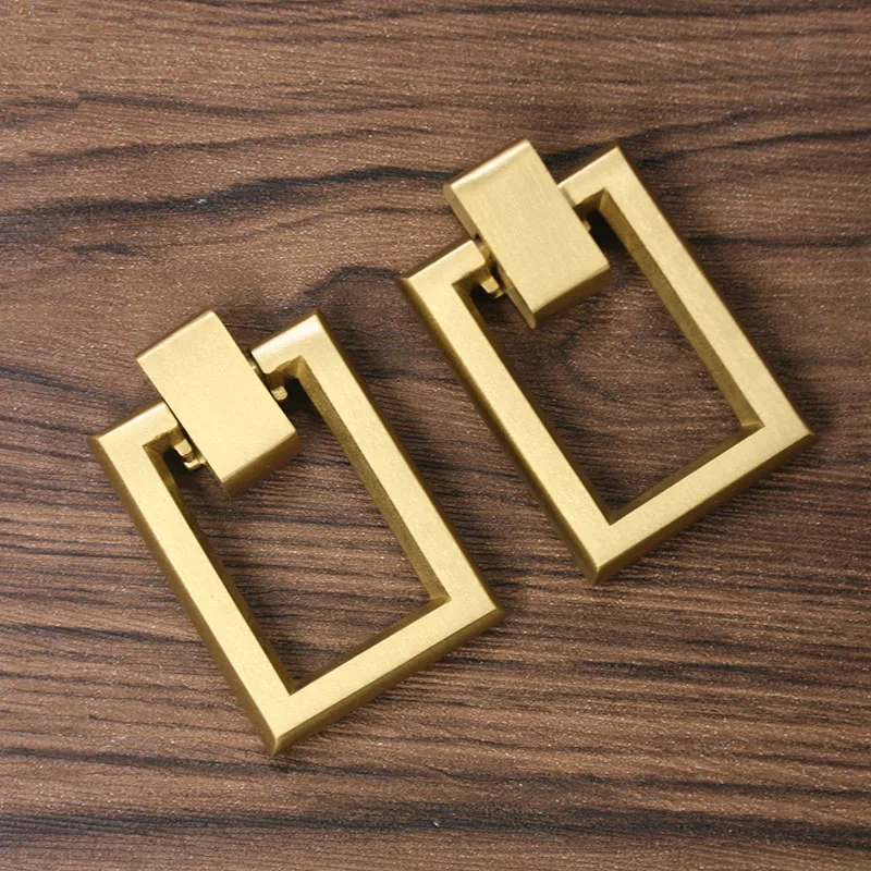 2pcs/lot Brass Cabinet Door Handle Single Hole Square Cupboard Pull Ring Furniture Door Hand and Knobs