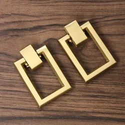 2pcs/lot Brass Cabinet Door Handle Single Hole Square Cupboard Pull Ring Furniture Door Hand and Knobs