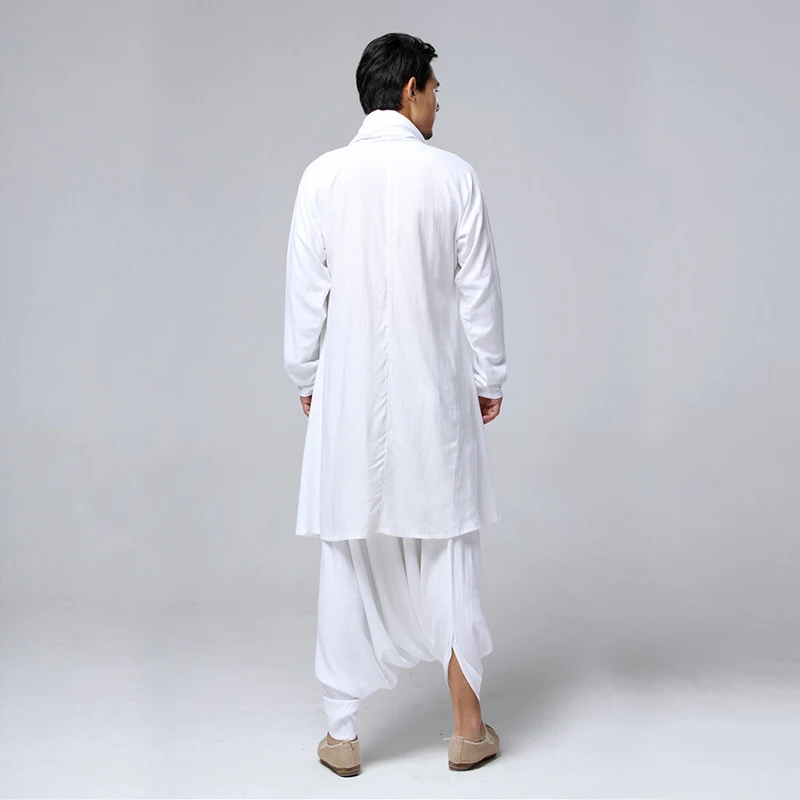 LZJN-Buddhist Meditation Tops for Men, Traditional Clothing, Chinese Kung Fu Set, Cotton Linen Blouse, Elastic Waist Pant,