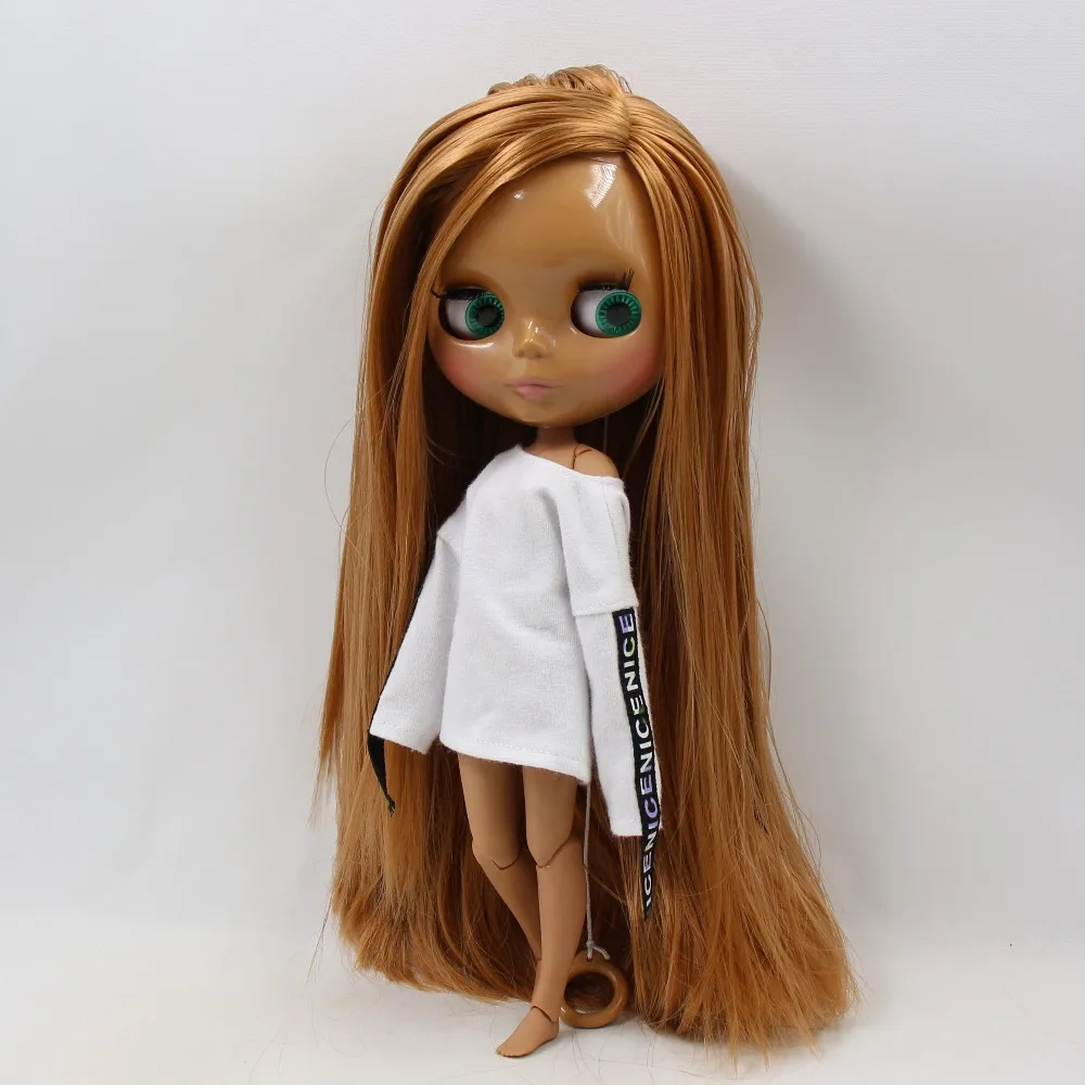 ICY DBS Blyth Doll joint body dark skin straight golden hair with bangs 30cm 1/6 girls gift