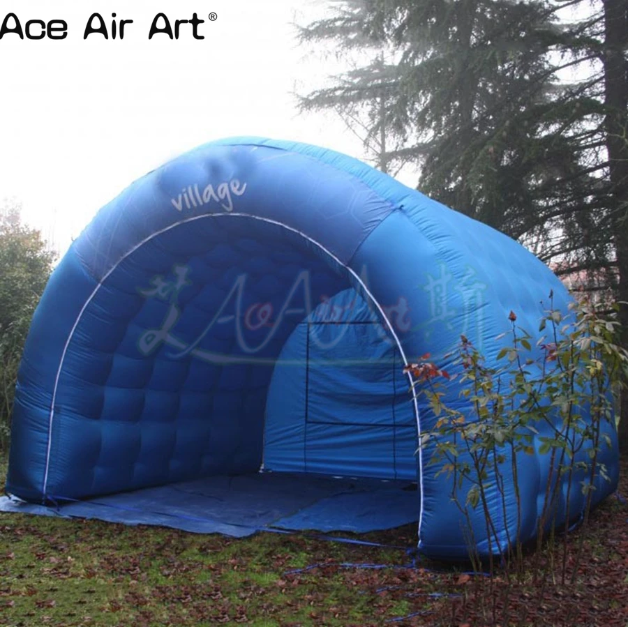 Giant Blue Oxford Fabric Half Circle Tunnel Inflatable Stand Channel Stage Cover Car Shelter Marquee with Curtain Doors