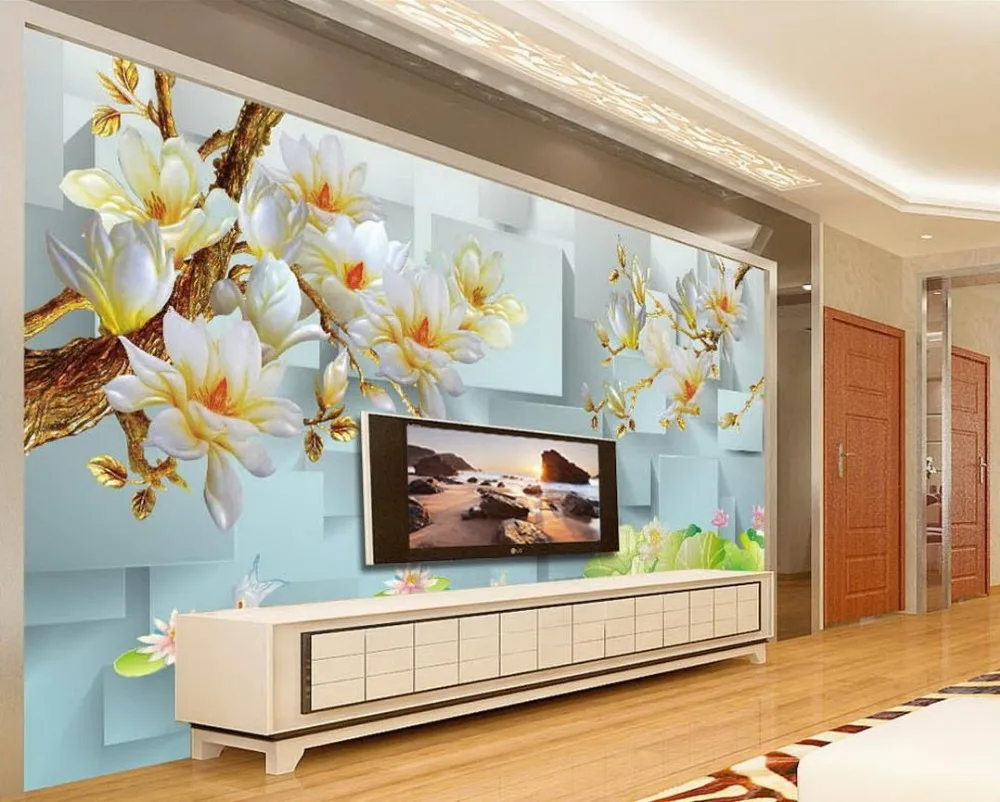 

Custom photo wallpaper 3D stereoscopic TV backdrop decorative painting magnolia Home Decoration