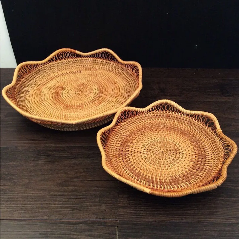 home dried fruits storage tray woven rattan basket bread rattan fruit basket set stand snack food dishes and plates sets party