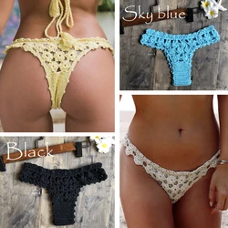 Kobiety unikalne Sexy Handmade szydełka stroje kąpielowe dół od Bikini drążą niskiej talii strój kąpielowy trójkątne figi Swim knicker