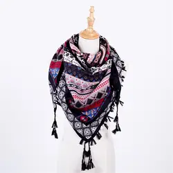 2019 Brand new Women bandana fashion scarf square scarves printed warm winter autumn scarf Female Geometric Tassel echarpe