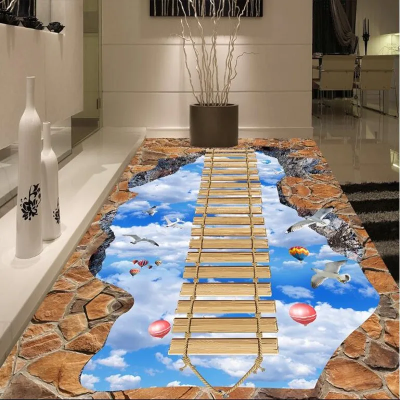 

beibehang Custom large fresco walkway exhibition hall on the sky of the wooden bridge outdoor thickening wear pvc plastic film