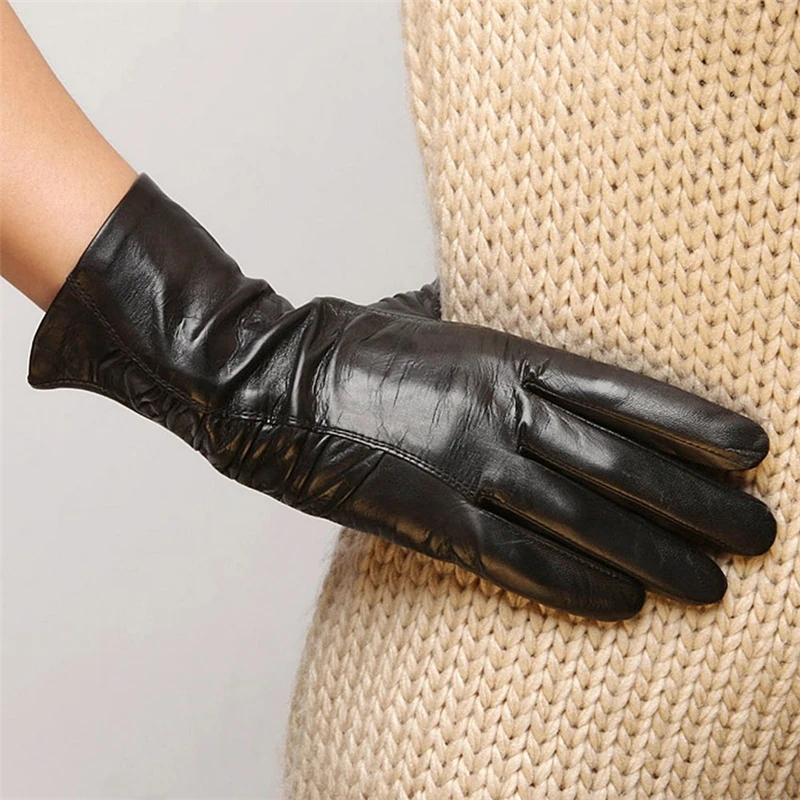 Top Fashion Adult Winter Time-limited Women Gloves Slim Sheepskin Glove Wrist Solid Real Genuine Leather Free Shipping L124NQ-5