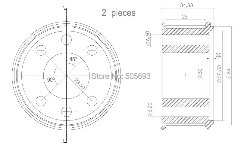 HTD5M aluminium timing pulley dengan alur pasak dan perakitan lubang 42 gigi, sabuk lebar 22mm menjual dengan paket