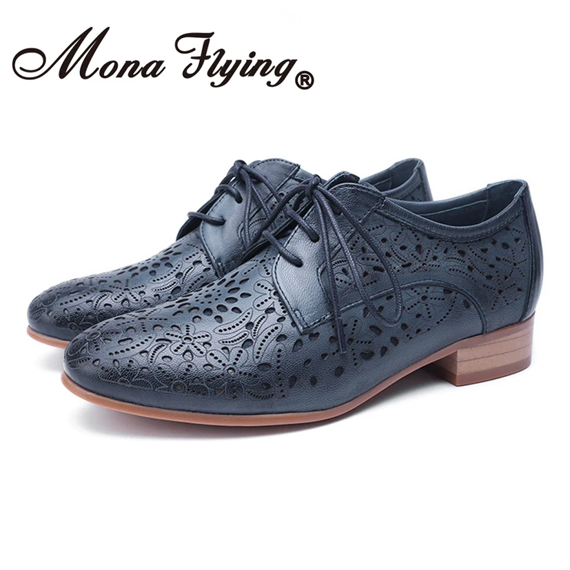 Mona Flying Oxford brogue in vera pelle da donna Derby Comfort Scarpe casual fatte a mano Scarpe stringate floreali per donna A068-302