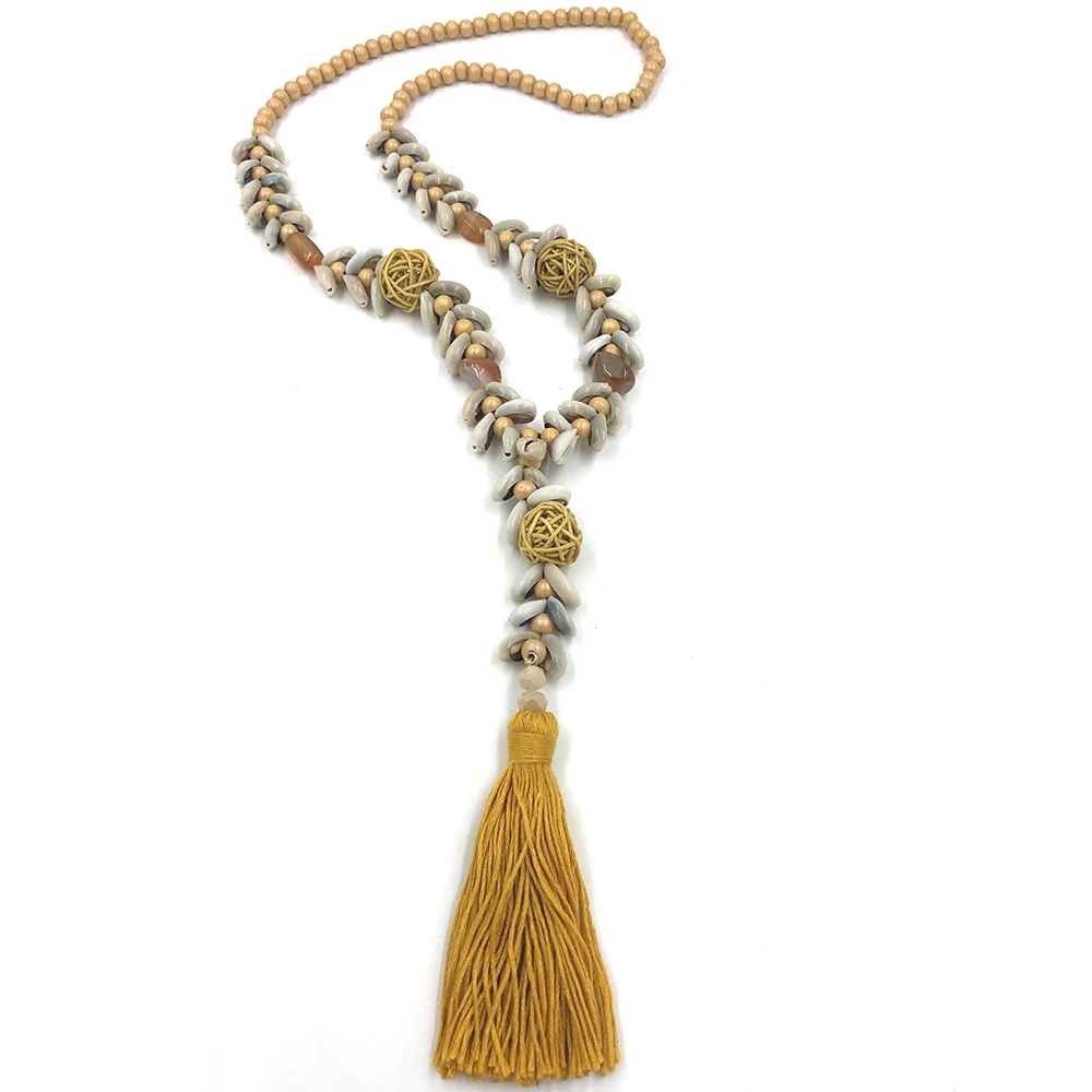 New Handmade Cowrie Shell Beaded Chain Necklace Bohemia Boho hollow Pompoms Long Fringe Tassel Pendant Necklace For Women Summer