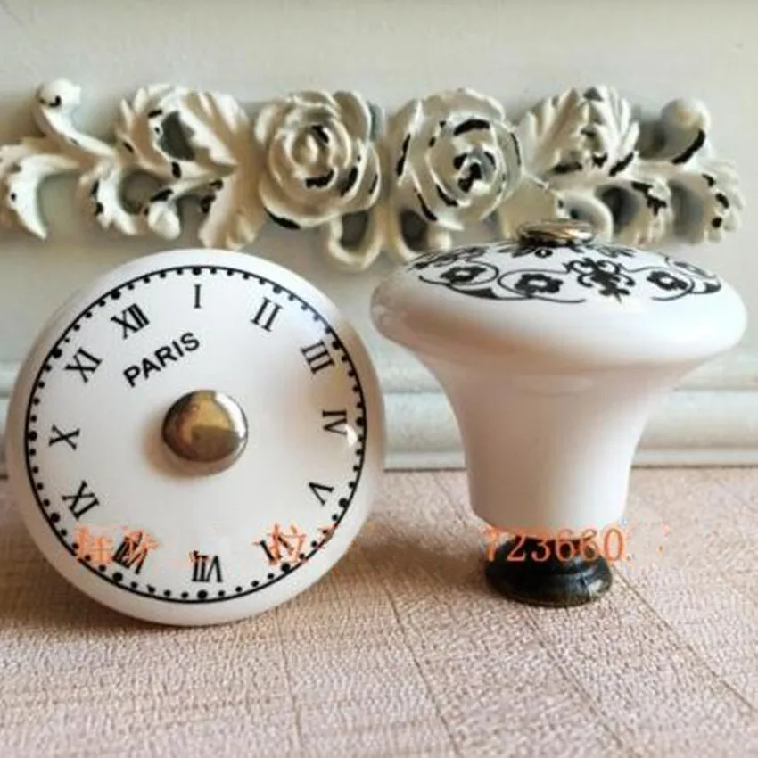 Europen style retro Pattern ceramic drawer cabinet knobs pulls france clock digital dresser cupboard door handle knob porcelain