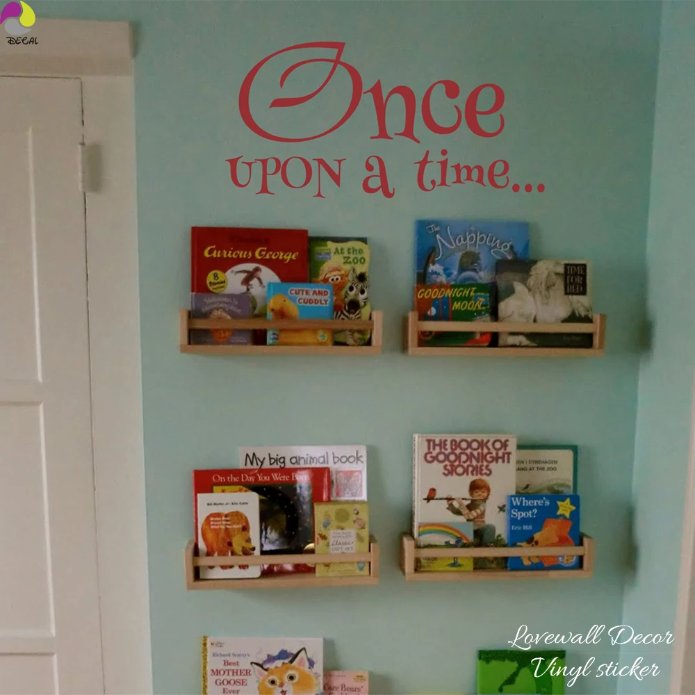 Once Upon a Time Library Quote Wall Sticker Baby Nursery Kids Room Inspiration Motivation Quote Wall Decal Vinyl Home Decor