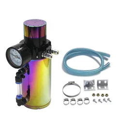 SPSLD Aluminum Engine Oil Catch Reservoir Breather Tank Can+Vacuum Pressure Gauge Oil Catch Tank Oil Catch Can