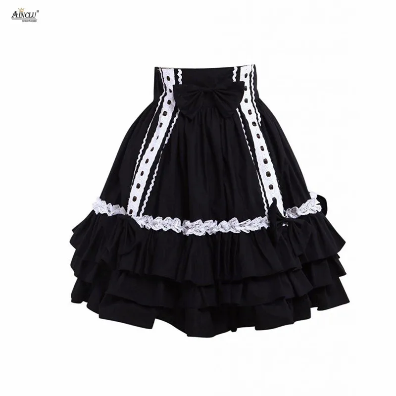 Spring/Summer/Autumn/Winter Ainclu High Quality Womens XS-XXL Black Cotton Pleated Rendering and Outer Wear A-line Lolita Skirt