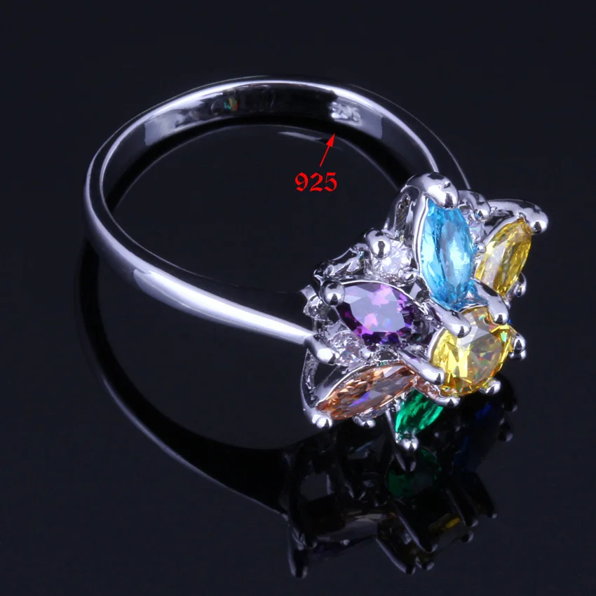 Charismatic Star Multi-Gem Multi-Color Yellow Cubic Zirconia Silver Plated Ring V0140